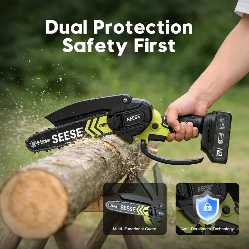 Brushless Mini ChainSaw - Portable Electric Cordless Saw for Wood Cutting, Batteries (2000mAh) ,Pruning, Gardening, Camping - Suitable for Seniors, Women