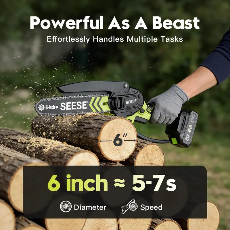 Brushless Mini ChainSaw - Portable Electric Cordless Saw for Wood Cutting, Batteries (2000mAh) ,Pruning, Gardening, Camping - Suitable for Seniors, Women