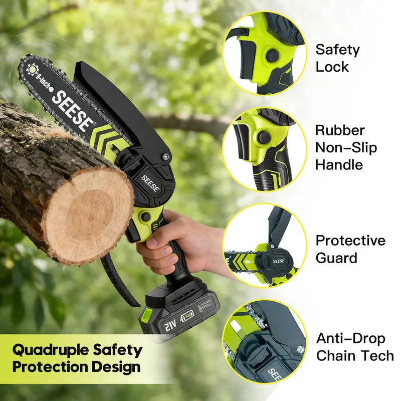 Brushless Mini ChainSaw - Portable Electric Cordless Saw for Wood Cutting, Batteries (2000mAh) ,Pruning, Gardening, Camping - Suitable for Seniors, Women