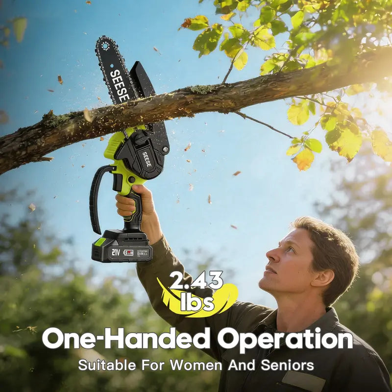 Brushless Mini ChainSaw - Portable Electric Cordless Saw for Wood Cutting, Batteries (2000mAh) ,Pruning, Gardening, Camping - Suitable for Seniors, Women