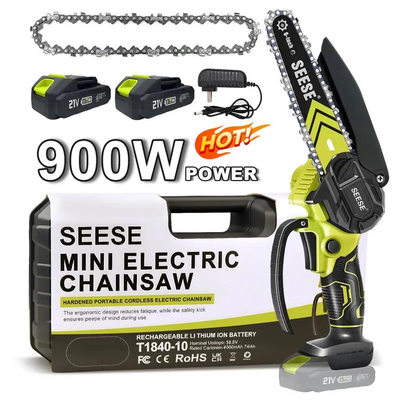 Brushless Mini ChainSaw - Portable Electric Cordless Saw for Wood Cutting, Batteries (2000mAh) ,Pruning, Gardening, Camping - Suitable for Seniors, Women