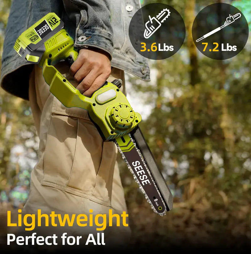 2 in 1 Cordless Pole Saw & Mini Chainsaw with 2 Batteries, Power Electric Polesaw for Tree Trimming, Chain Saw with Detachable Extension Pole, 15ft Reach, Limb Branch Cutter Pruner
