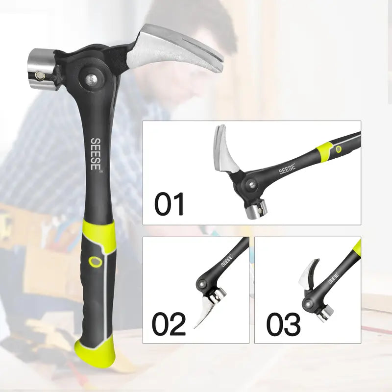 16oz Claw Hammer with Magnetic Nail Starter,Indexing Rip Claw,Forged Steel Head,Shock-Absorbing TPR Grip,Heavy Duty Framing & DIY Tool