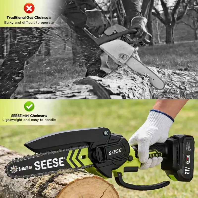 Brushless Mini ChainSaw - Portable Electric Cordless Saw for Wood Cutting, Batteries (2000mAh) ,Pruning, Gardening, Camping - Suitable for Seniors, Women