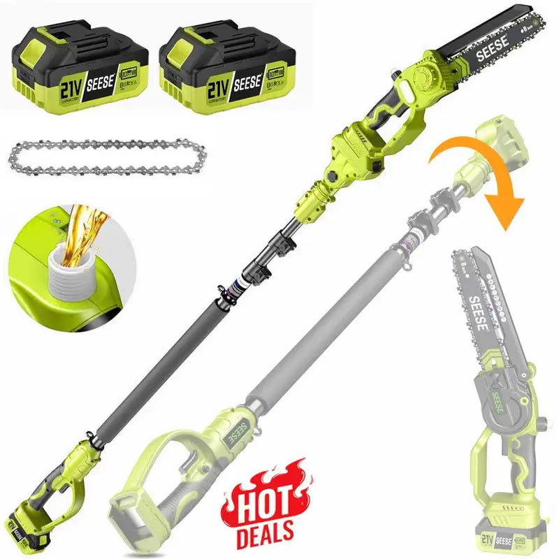 2 in 1 Cordless Pole Saw & Mini Chainsaw with 2 Batteries, Power Electric Polesaw for Tree Trimming, Chain Saw with Detachable Extension Pole, 15ft Reach, Limb Branch Cutter Pruner