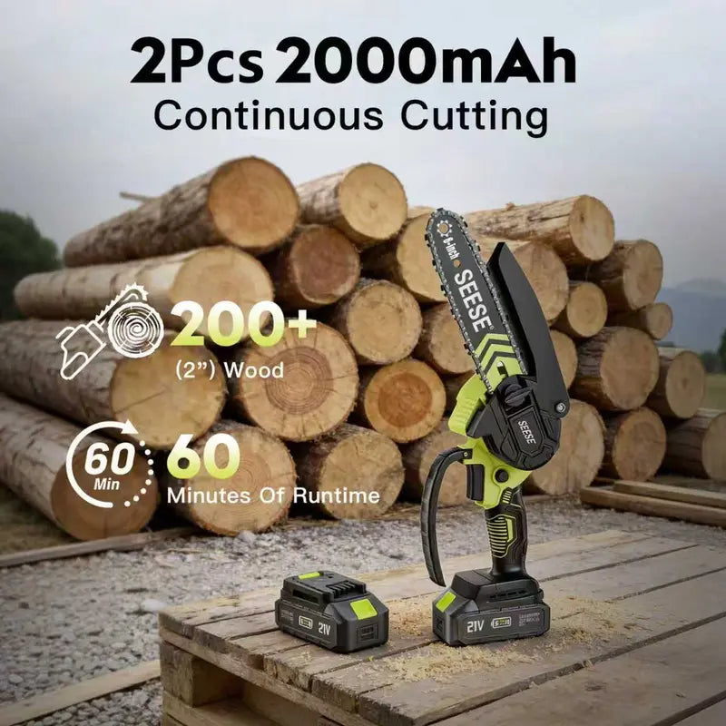Brushless Mini ChainSaw - Portable Electric Cordless Saw for Wood Cutting, Batteries (2000mAh) ,Pruning, Gardening, Camping - Suitable for Seniors, Women