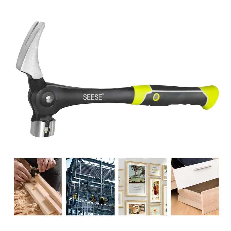 16oz Claw Hammer with Magnetic Nail Starter,Indexing Rip Claw,Forged Steel Head,Shock-Absorbing TPR Grip,Heavy Duty Framing & DIY Tool